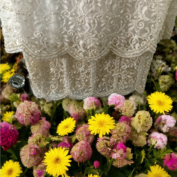 Vintage Neiman Marcus beaded sequin lace cream dress SZM - Picture 5 of 14